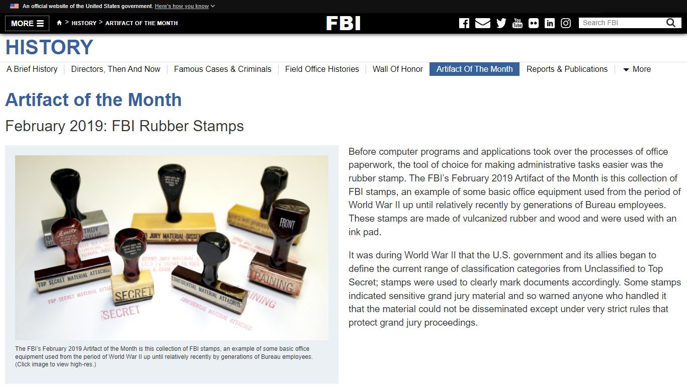 February 2019: FBI Rubber Stamps — FBI - Federal Bureau of Investigation